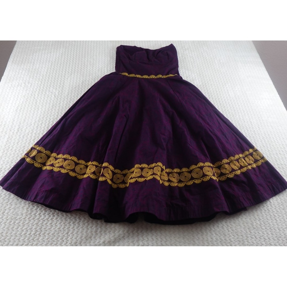 Girls from Savoy Aubergine Sky Strapless Embroidered Dress Size 2 Wine Navy Blue